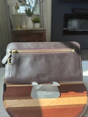 Rachel Roy Brown Leather Zip Wallet with Gold Hardware
